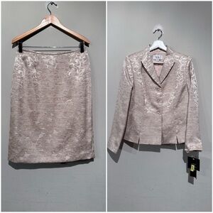 NWT Le Suit Gold Floral 2 Pc Skirt Suit Blazer Women 4P Party Cocktail Wedding